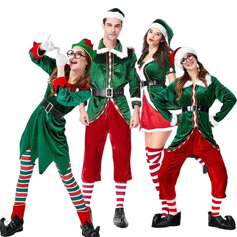 Elf Costume Christmas - Weihnachtsmann-Cosplay-Kostüm Weihnachtliches Grünes Elfen-Verkleidungsset Paar-Cosplay-Kostüm Weihnachtsmann-Kostüm