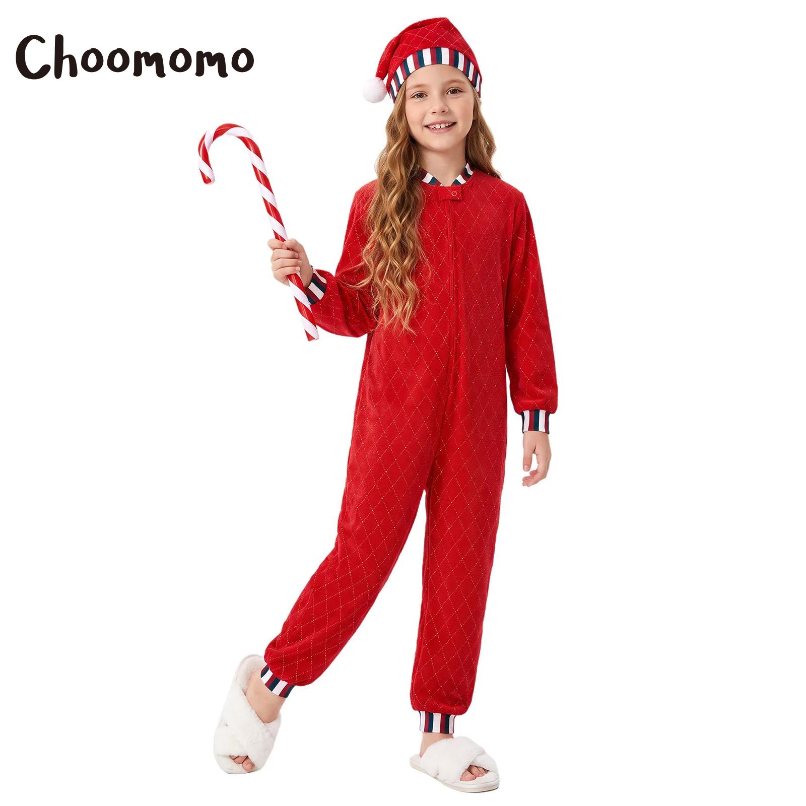 Elf Costume Christmas - Weihnachtselfen-Kostüm, Weihnachtsmann-Anzug, Mädchen-Zuckerstangen-Gestreifter Samt-Jumpsuit, Langarm-Reißverschluss-Strass-Bodysuit mit